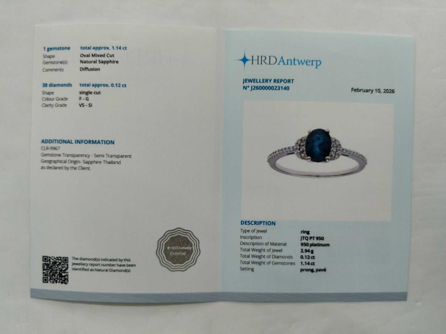 1.26 Ct Oval Mixed Cut Natural Sapphire 950 Platinum Ring
