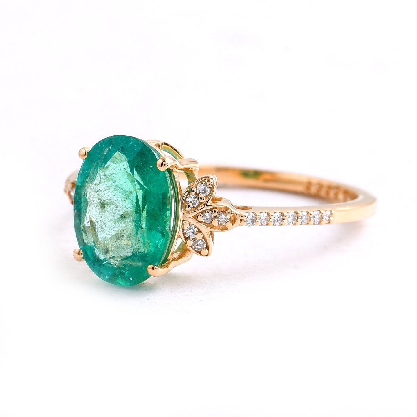 2.07 Ct Oval Mixed Cut Natural Emerald 14K Gold Ring