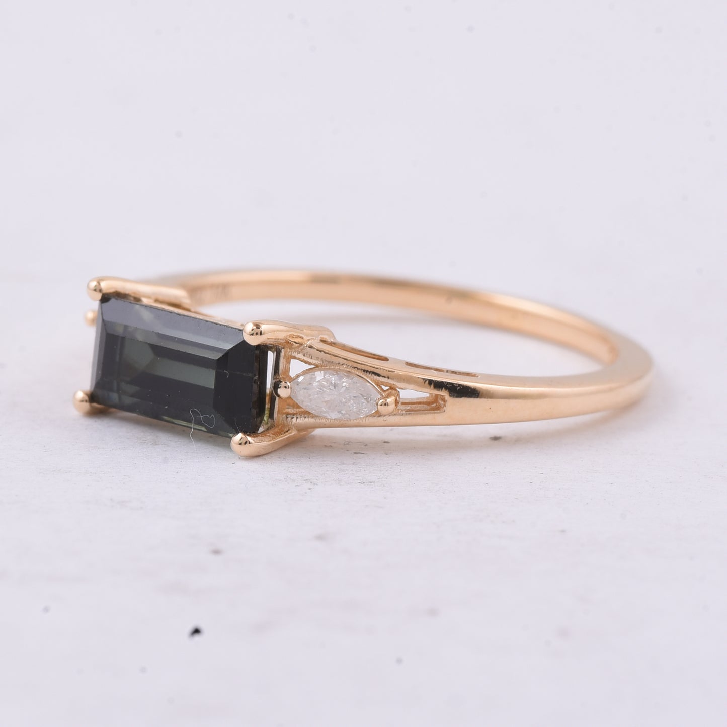 1.13 Ct Rectangle Step Cut Natural Tourmaline 14K Gold Ring