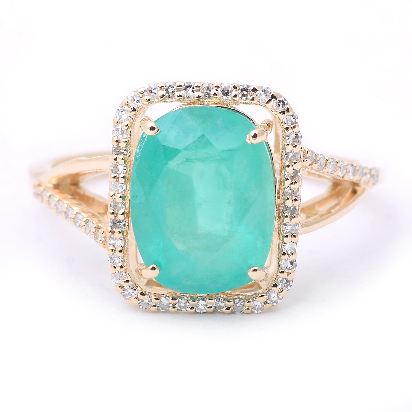 2.73 Ct Oval Mixed Cut Natural Emerald 14K Gold Ring