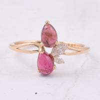 1.35 Ct Pear Cabochon Natural Pink Tourmaline 14K Gold Ring