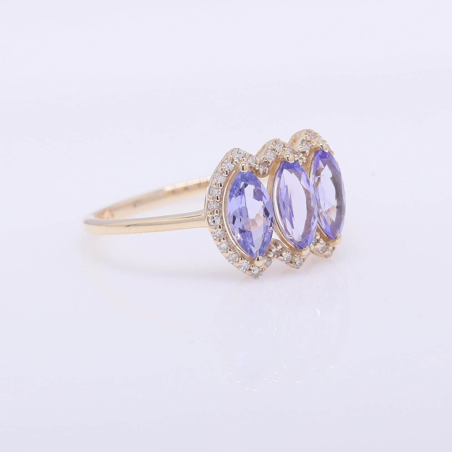 1.14 Ct Marquise Mixed Cut Natural Tanzanite 14K Gold Ring