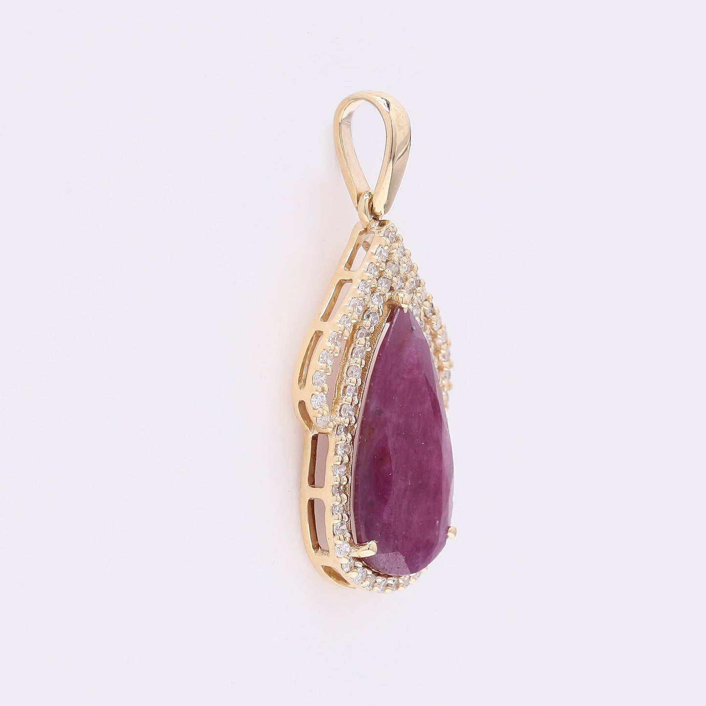 2.68 Ct Pear Mixed Cut Natural Ruby 14K Gold Pendant