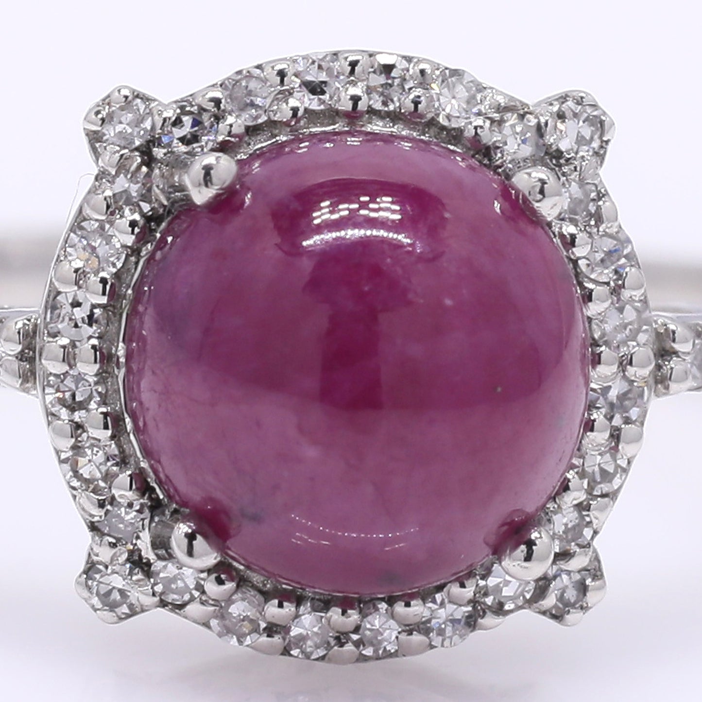 2.34 Ct Round Cabochon Cut Natural Ruby 950 Platinum Ring