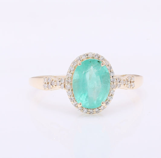 1.68 Ct Oval Mixed Cut Natural Emerald 14K Gold Ring