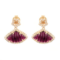3.55 Ct Fancy Carving Natural Tourmaline 14K Gold Earrings