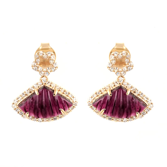3.55 Ct Fancy Carving Natural Tourmaline 14K Gold Earrings