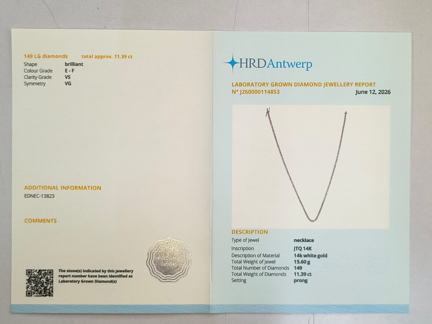 11.39 Ct Round Lab Grown Diamond 14K Gold Necklace