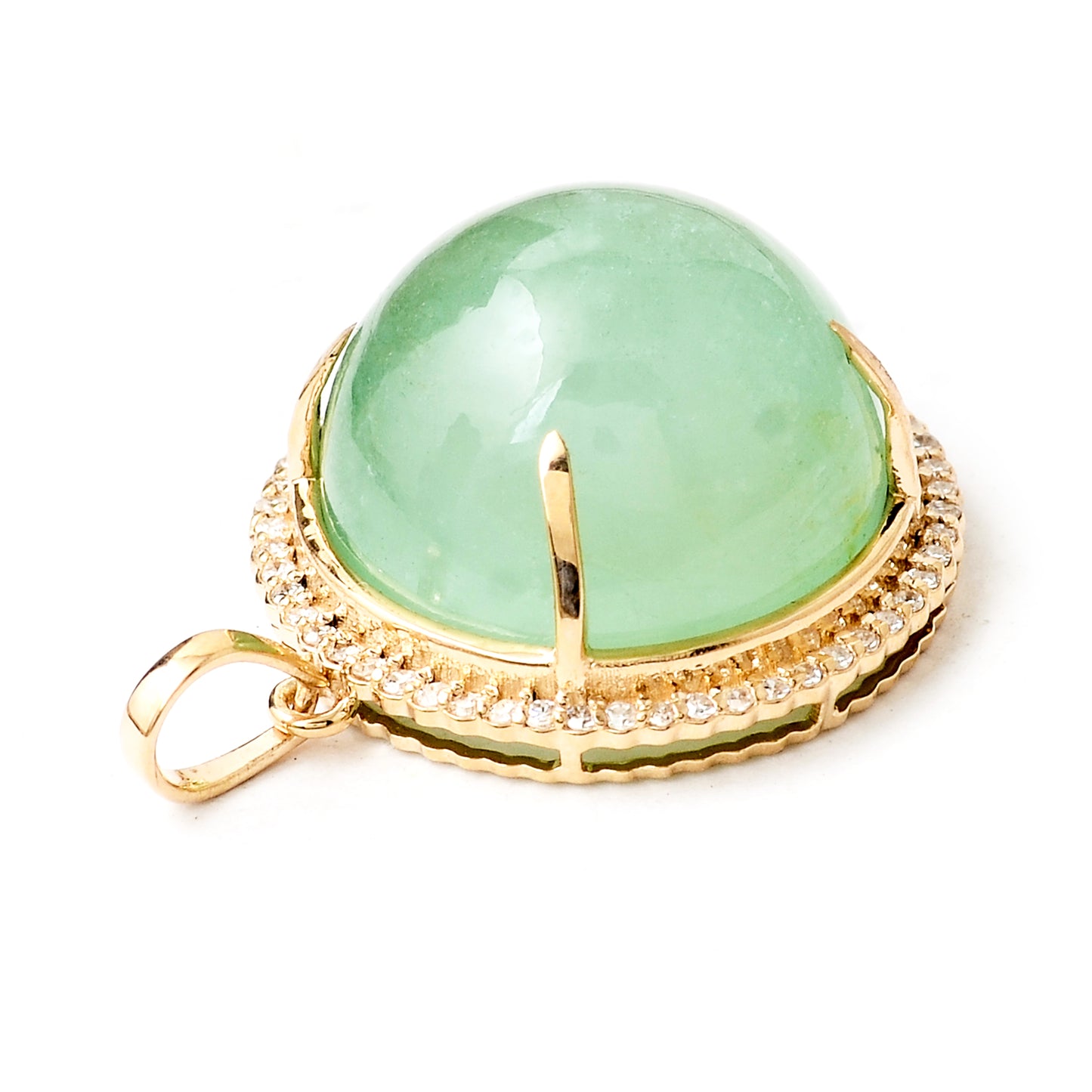 17.07 Ct Round Cabochon Natural Beryl Emerald 14K Gold Pendant