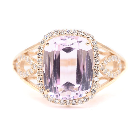 5.47 Ct Cushion Mixed Cut Natural Kunzite 14K Gold Ring