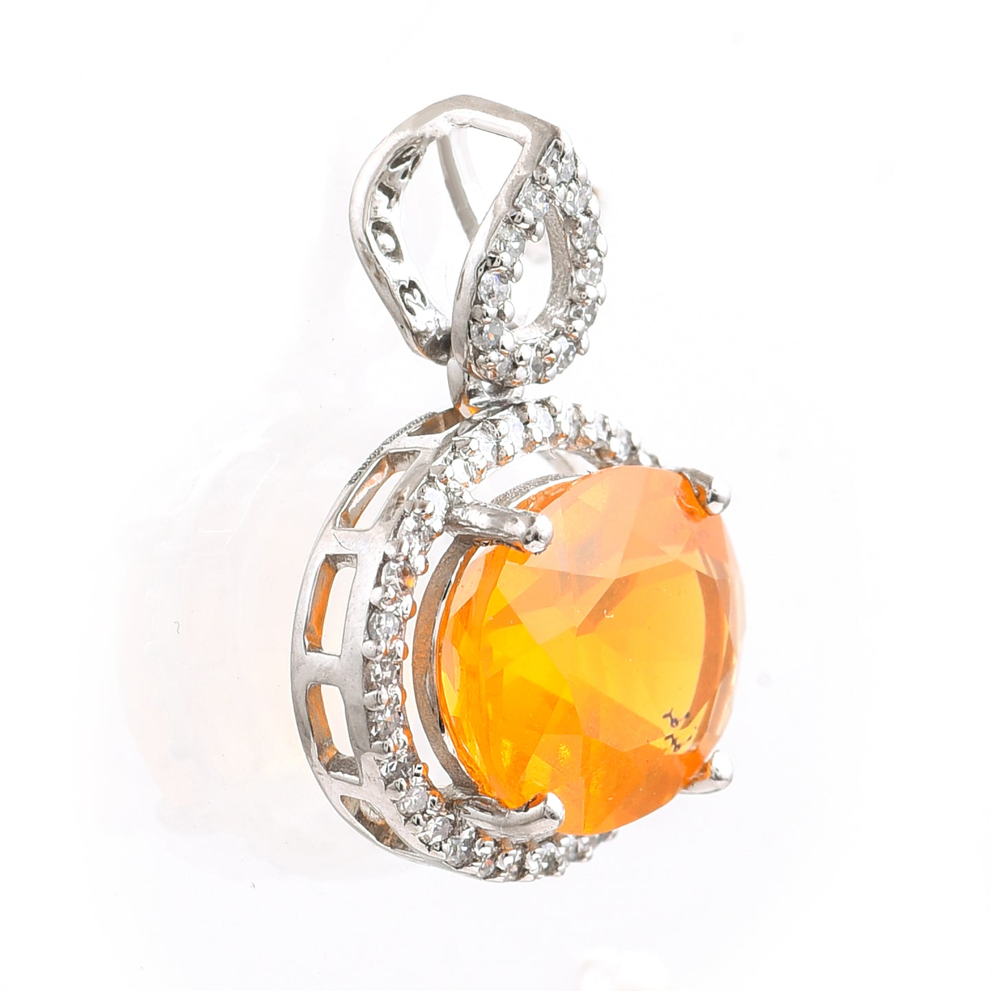 1.91 Ct Oval Fire Opal 950 Platinum Pendant