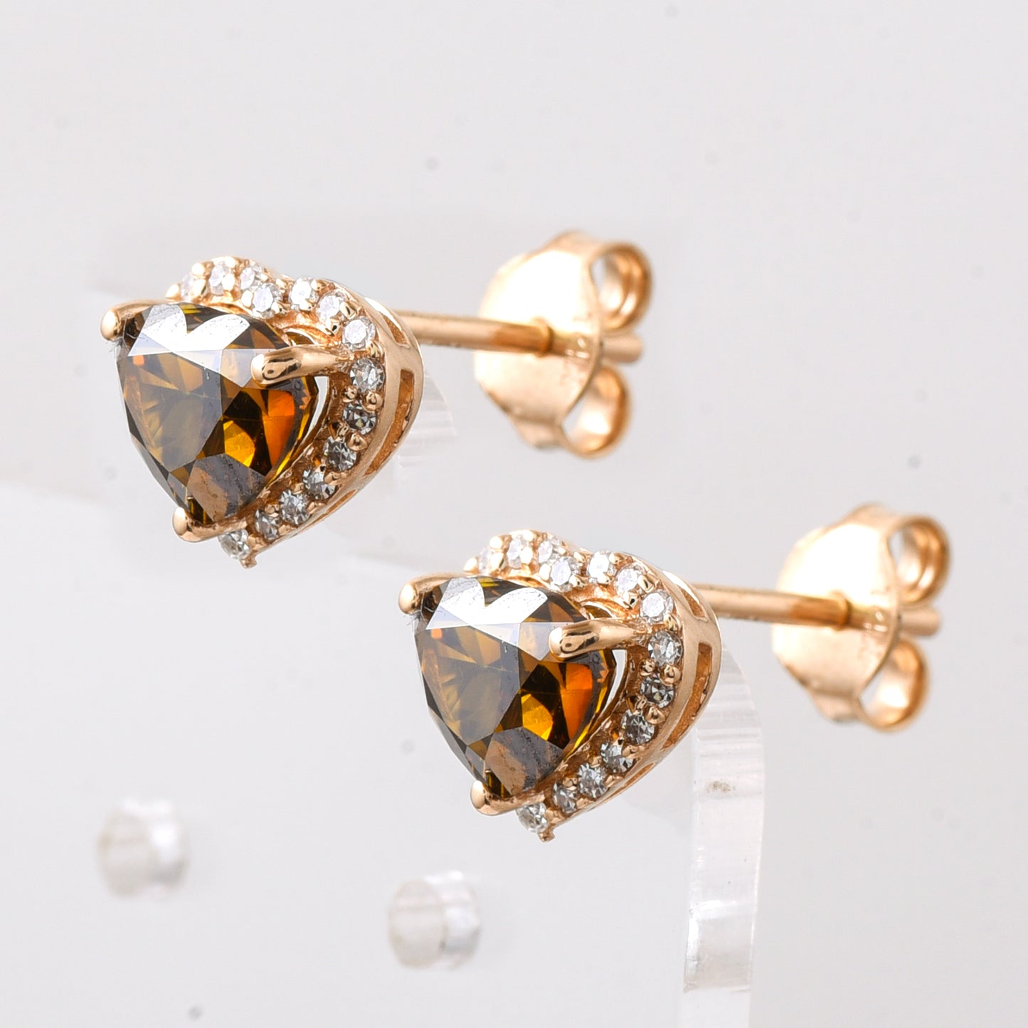 1.84 Ct Heart Red Diamond 14K Gold Earrings