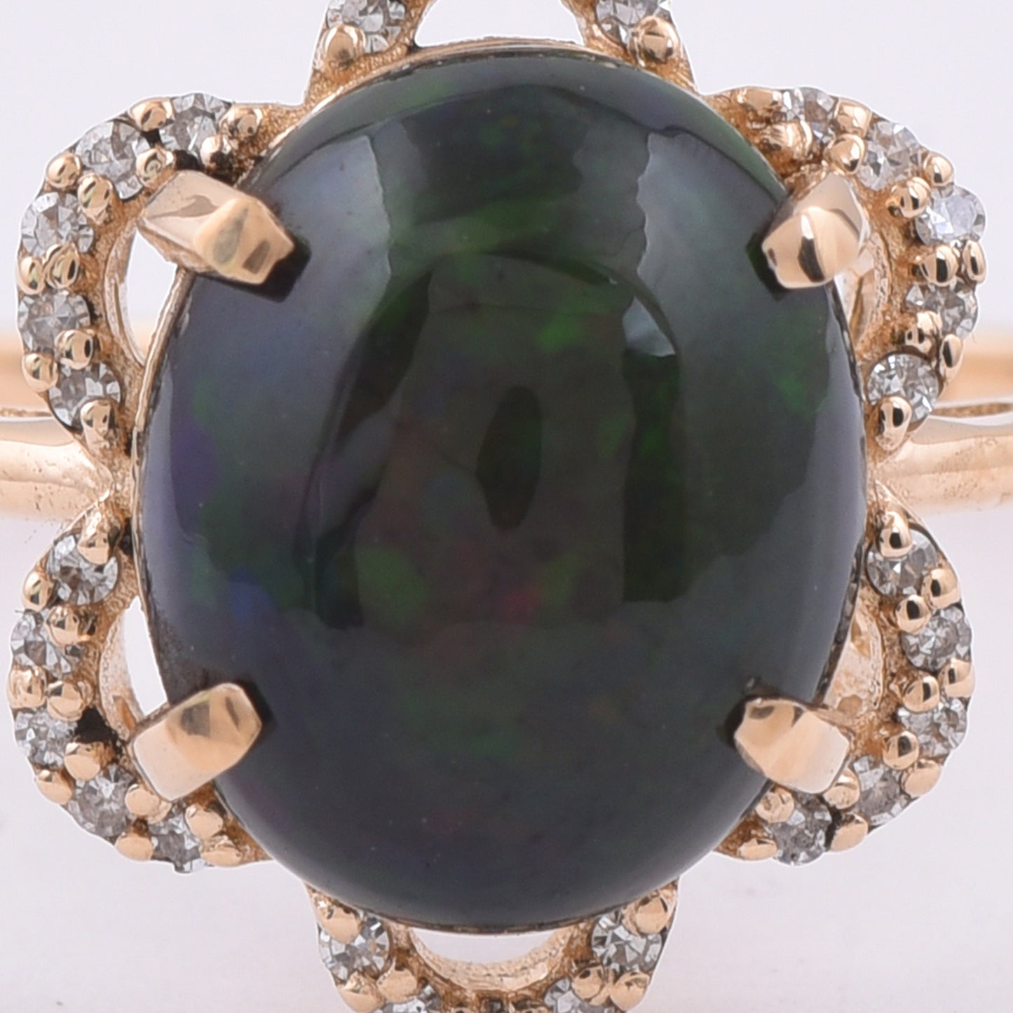 2.62 Ct Oval Cabochon Cut Natural Black Opal 14K Gold Ring