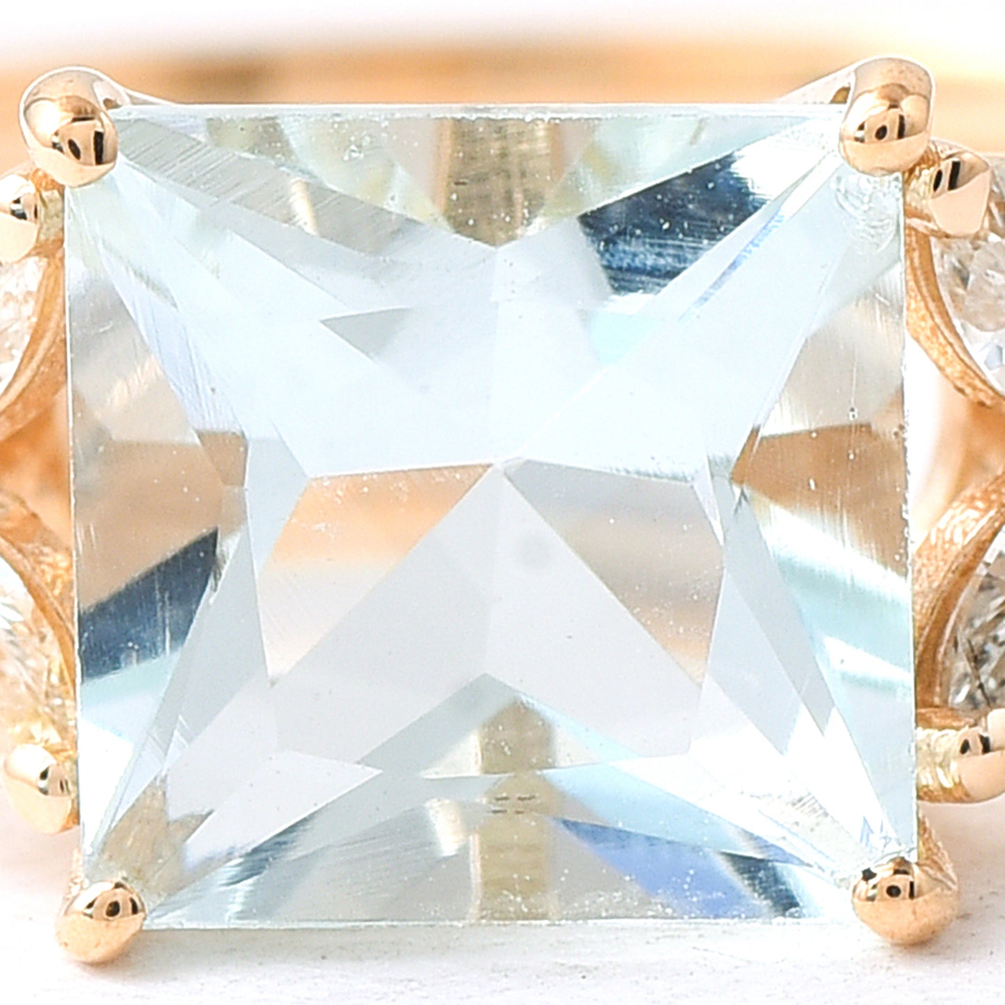 1.55 Ct Square Mixed Cut Natural Aquamarine 14K Gold Ring