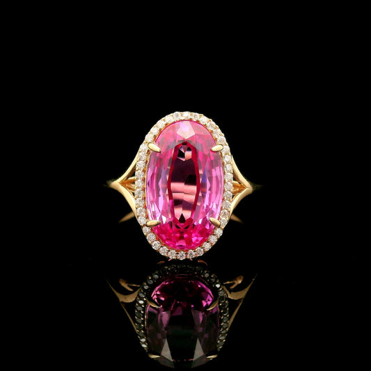 6.21 Ct Oval Mixed Cut Lab Grown Pink Sapphire 14K Gold Ring
