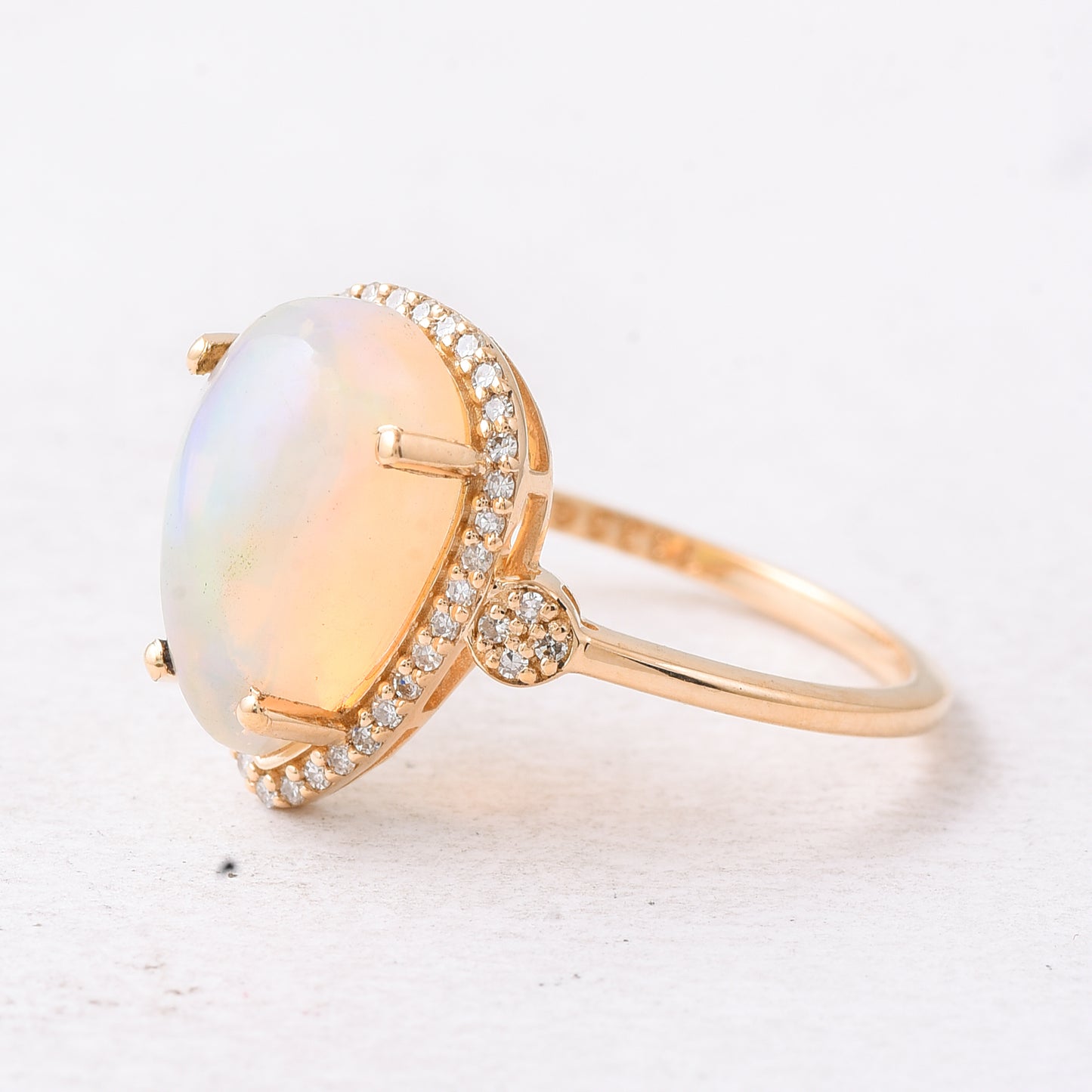 2.88 Ct Pear Cabochon Natural Opal 14K Gold Ring