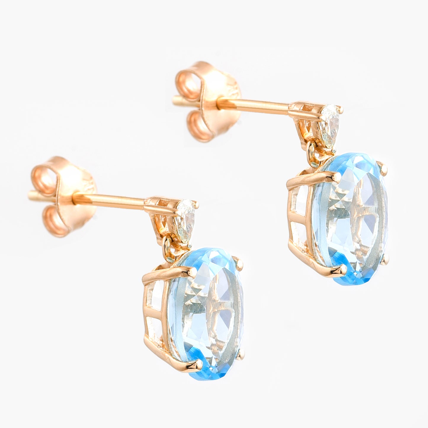 1.32 Ct Oval Mixed Cut Natural Blue Topaz 14K Gold Earrings