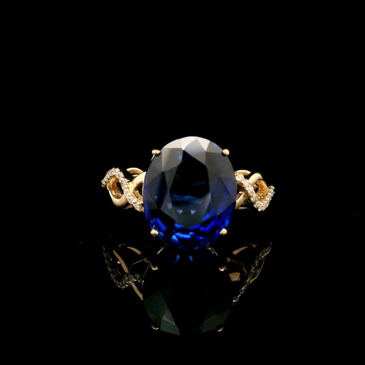 6.41 Ct Oval Mixed Cut Lab Grown Sapphire 14K Gold Ring