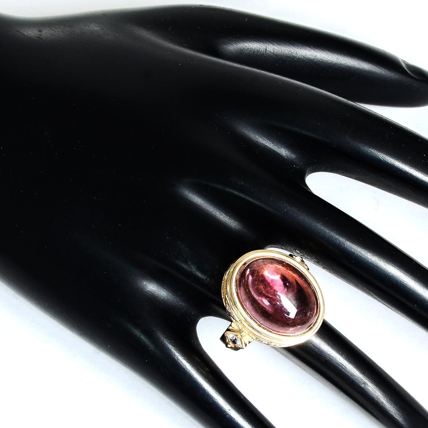 10.84 Carat Oval Cabochon Natural Tourmaline 14K Gold Ring