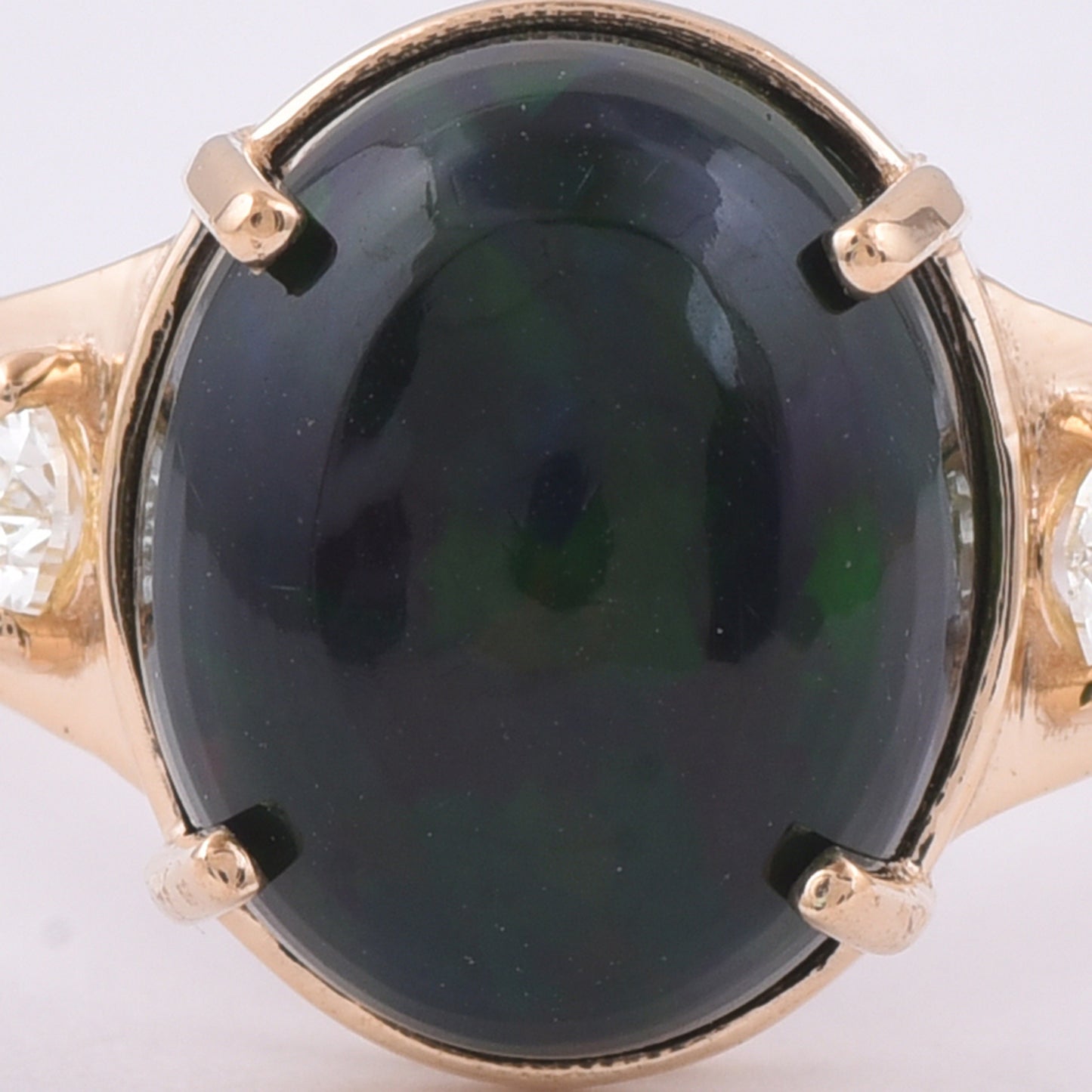 2.96 Ct Oval Cabochon Cut Natural Black Opal 14K Gold Ring