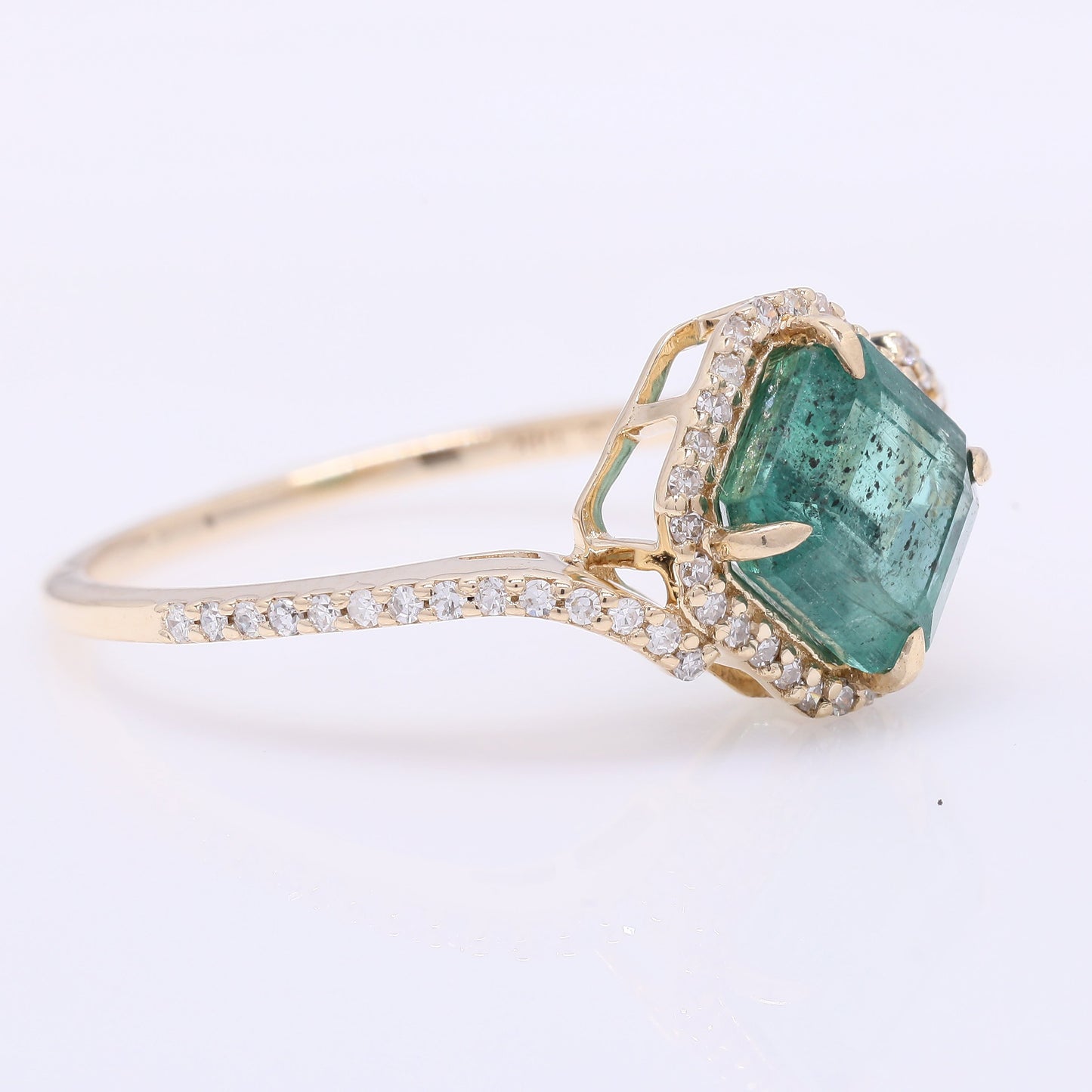 1.79 Ct Octagon Step Cut Natural Emerald 14K Gold Ring