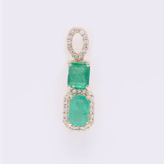 1.08 Ct Octagon Step Cut Natural Emerald 14K Gold Pendant
