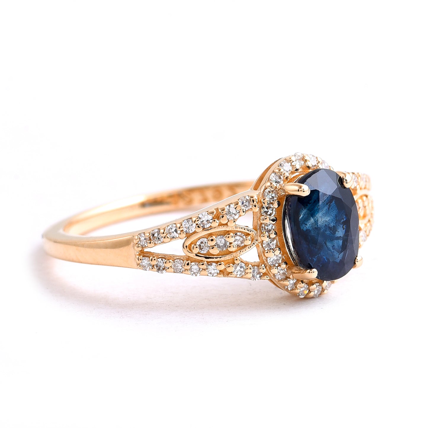 1.34 Ct Oval Mixed Cut Natural Sapphire 14K Gold Ring
