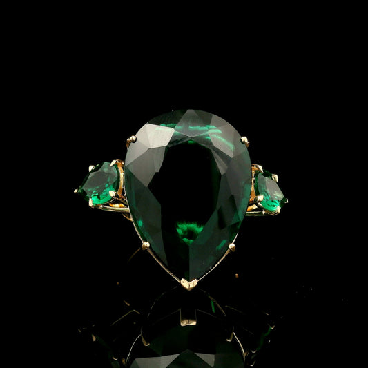 22.32 Ct Pear Mixed Cut Lab Grown Emerald 14K Gold Ring