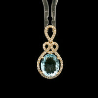 2.29 Ct Oval Mixed Cut Natural Aquamarine 14K Gold Pendant