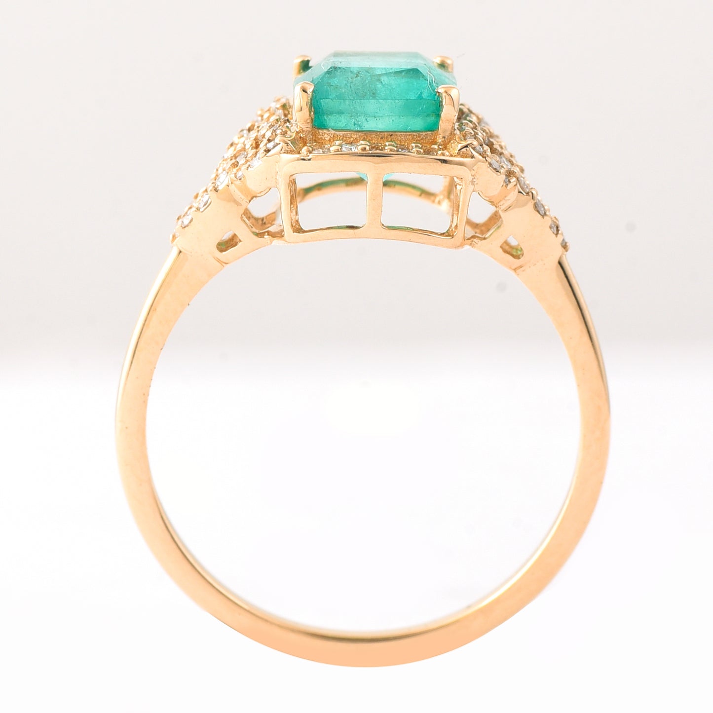 1.57 Ct Cushion Mixed Cut Natural Emerald 14K Gold Ring