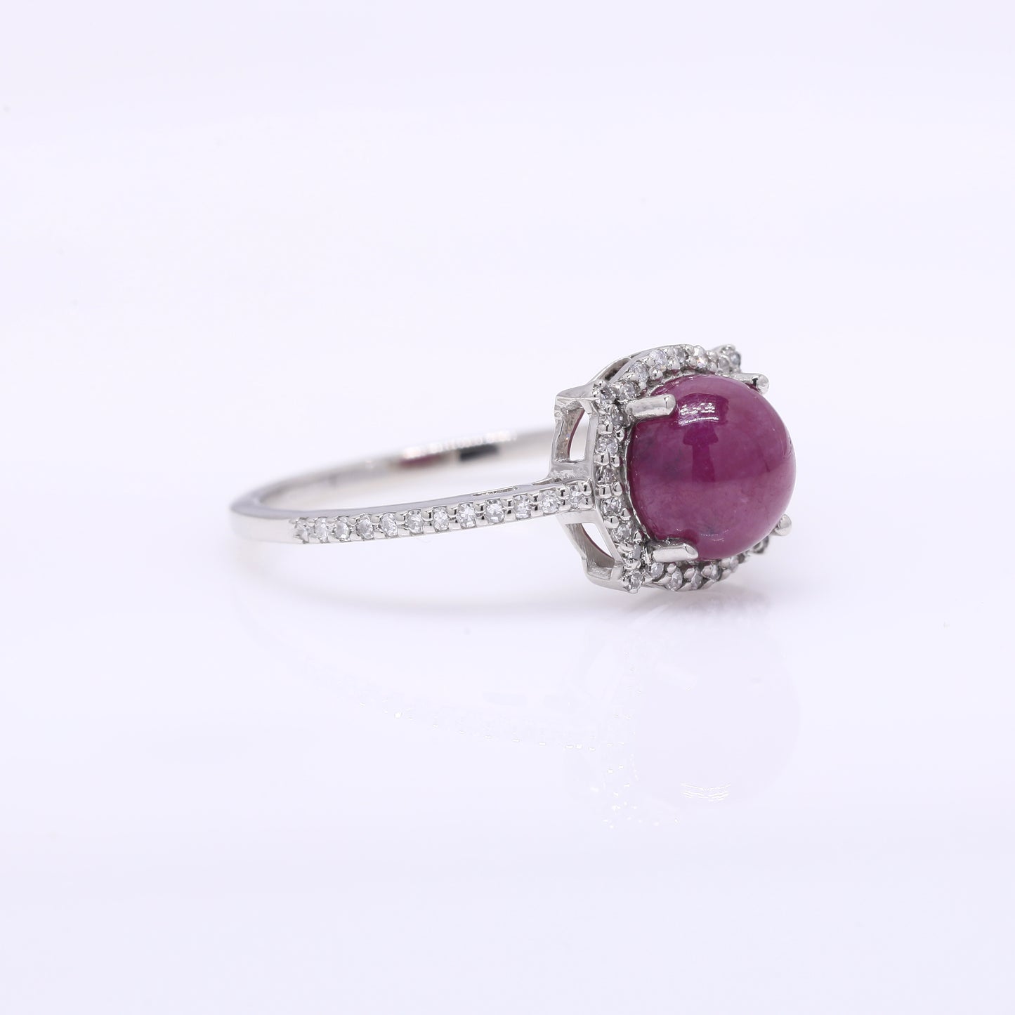 2.34 Ct Round Cabochon Cut Natural Ruby 950 Platinum Ring