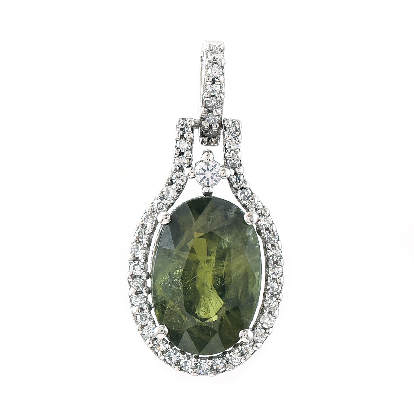 3.04 Ct Oval Mixed Cut Natural Green Sapphire 950 Platinum Pendant