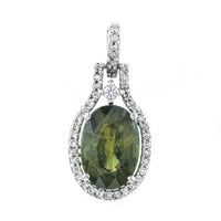 3.04 Ct Oval Mixed Cut Natural Green Sapphire 950 Platinum Pendant
