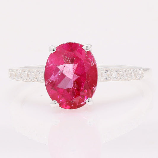 3.59 Ct Oval Pink Topaz 925 Silver Ring