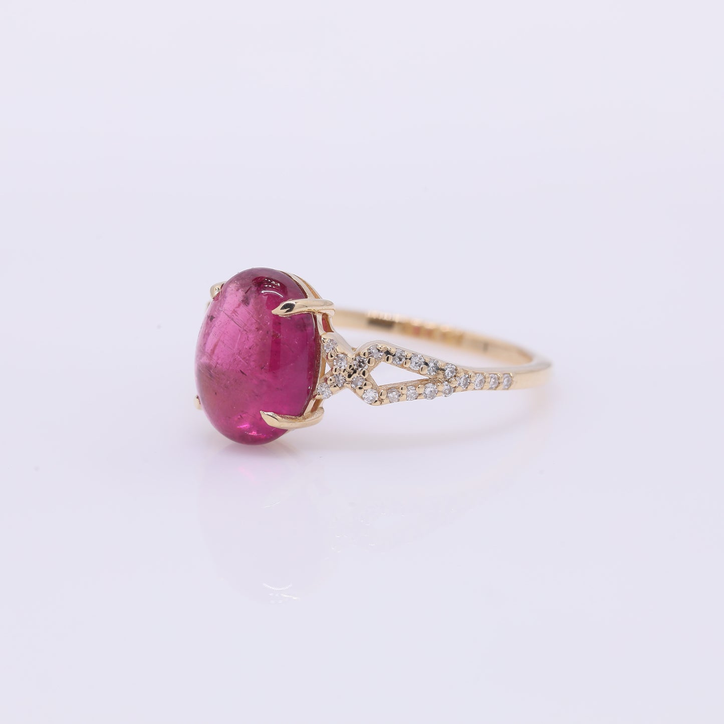 3.15 Ct Oval Cabochon Cut Natural Pink Tourmaline 14K Gold Ring