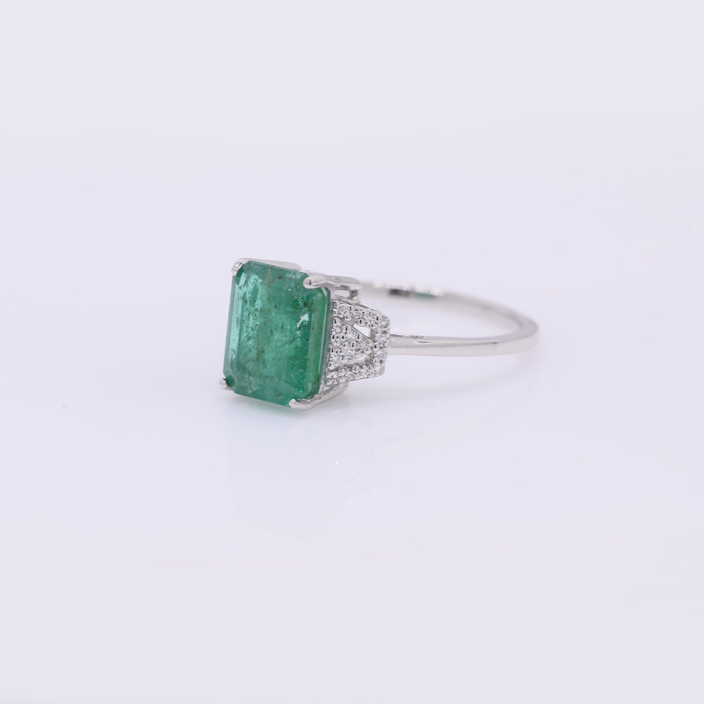 2.71 Ct Octagon Step Cut Natural Emerald 950 Platinum Ring