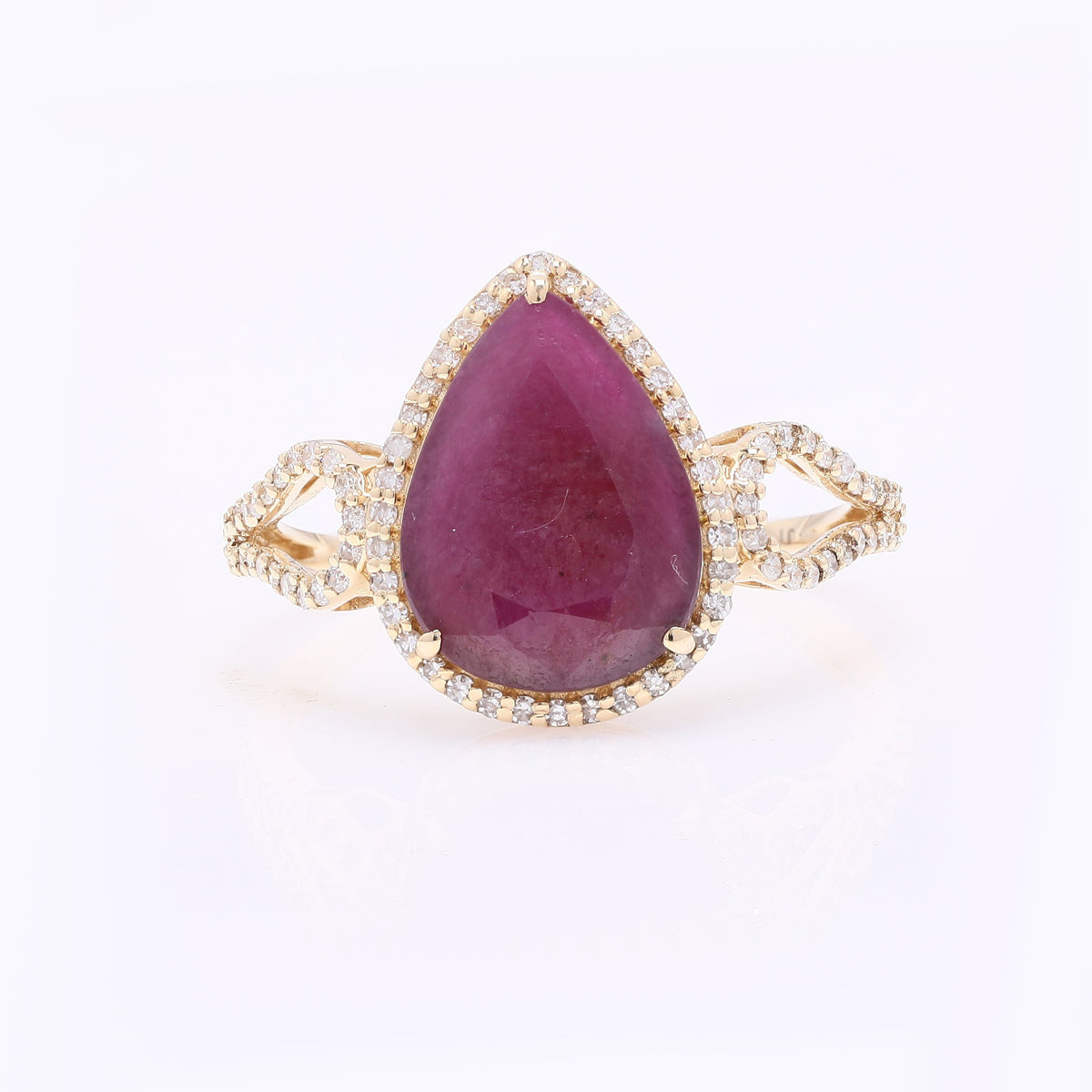 2.55 Ct Pear Mixed Cut Natural Ruby 14K Gold Ring