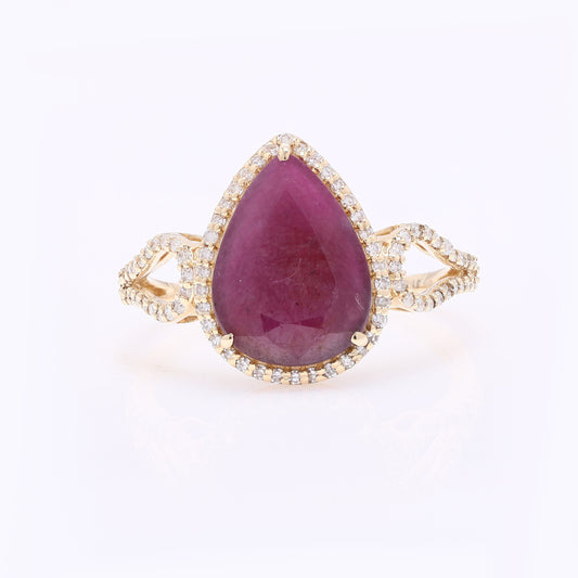 2.55 Ct Pear Mixed Cut Natural Ruby 14K Gold Ring