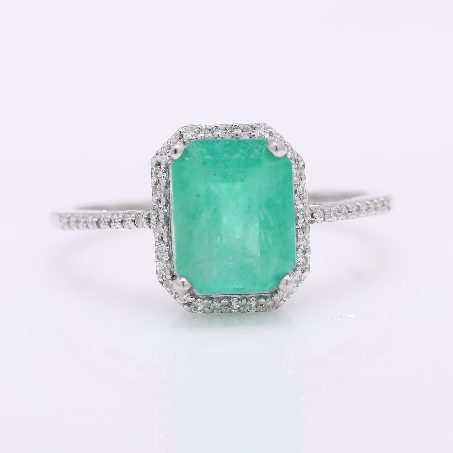 2.74 Ct Octagon Step Cut Natural Emerald 950 Platinum Ring