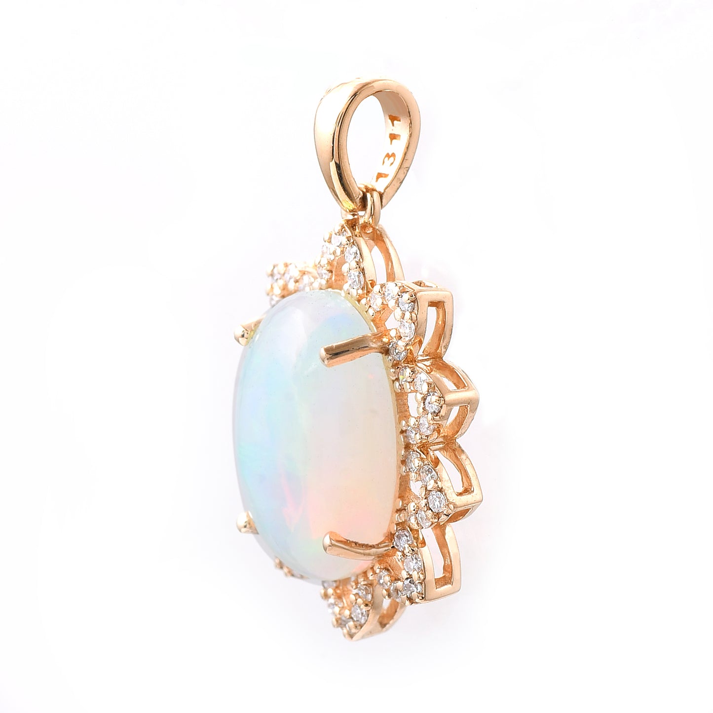 2.35 Ct Oval Cabochon Cut Natural Opal 14K Gold Pendant