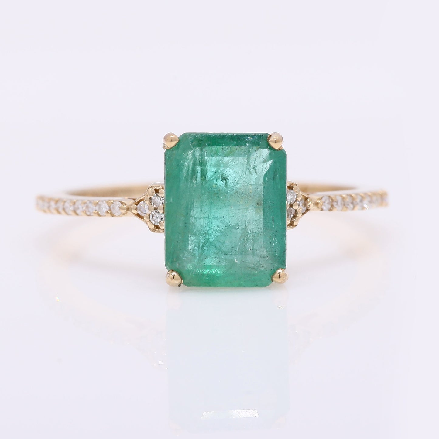 2.40 Ct Octagon Step Cut Natural Emerald 14K Gold Ring