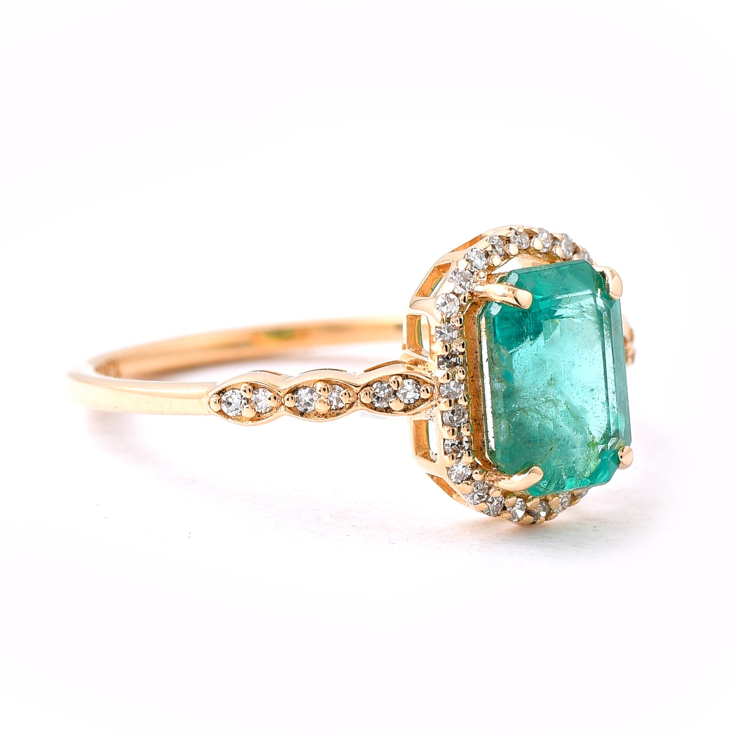 1.54 Ct Octagon Step Cut Natural Emerald 14K Gold Ring