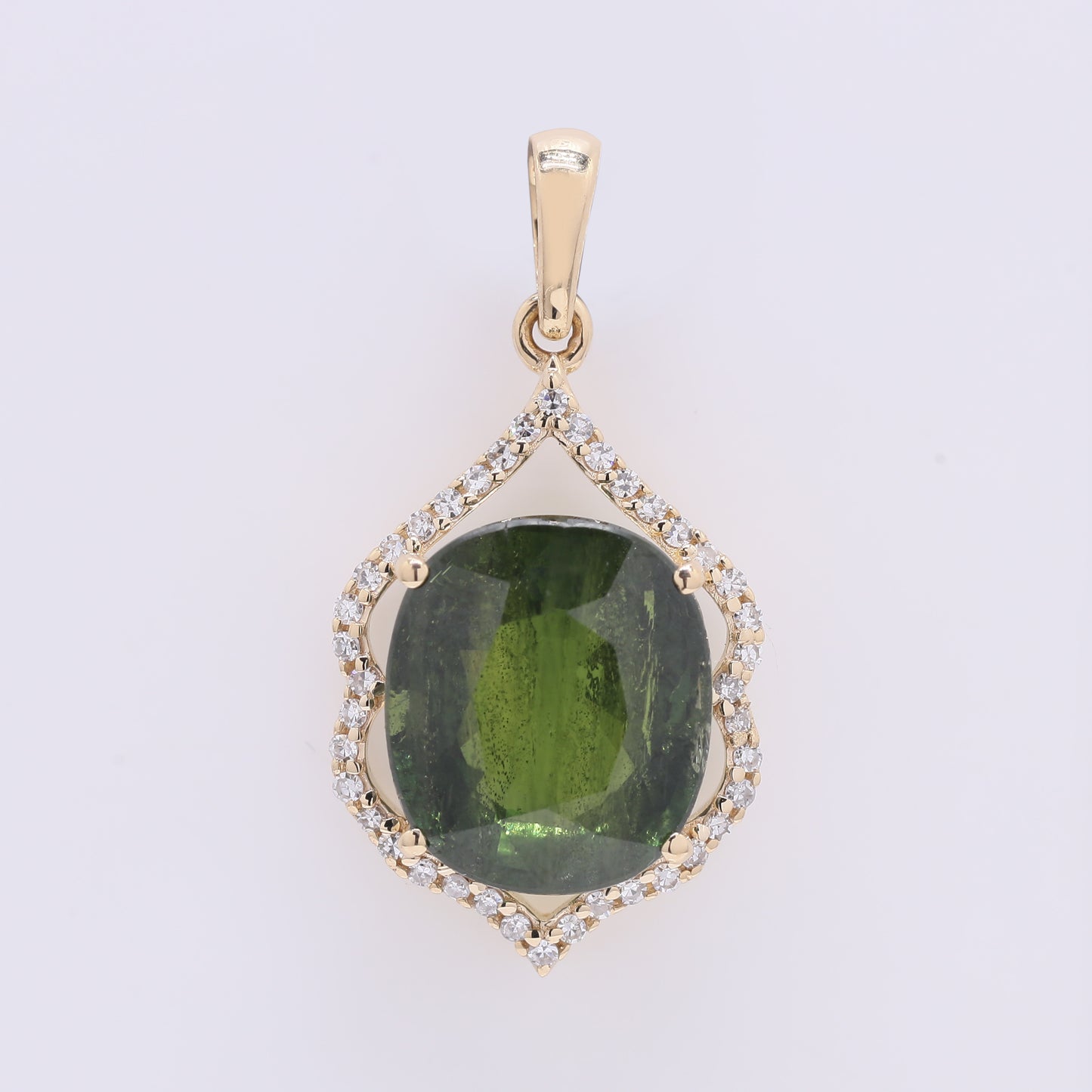 5.23 Ct Cushion Mixed Cut Natural Green Sapphire 14K Gold Pendant