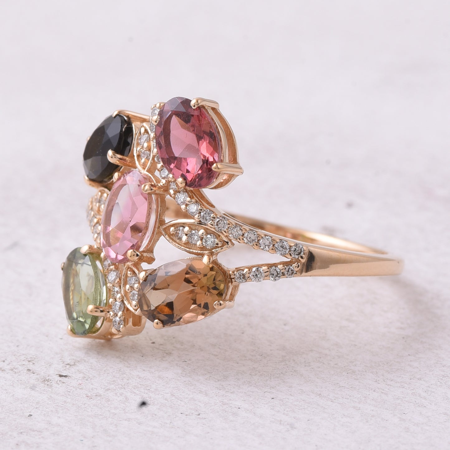 2.62 Ct Oval Mixed Cut Natural Multi-Coloured Tourmaline 14K Gold Ring