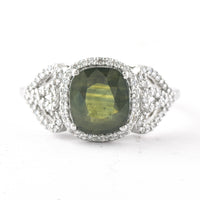 2.80 Ct Cushion Mixed Cut Natural Green Sapphire 950 Platinum Ring