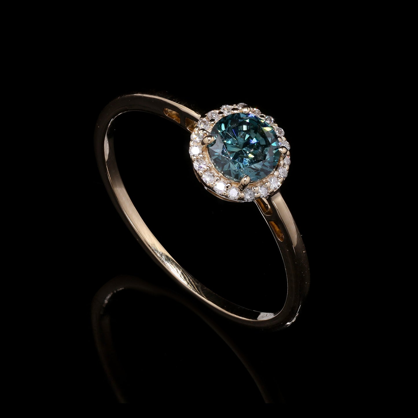 0.57 Ct Round Blue Diamond 14K Gold Ring