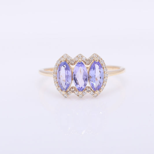 1.14 Ct Marquise Mixed Cut Natural Tanzanite 14K Gold Ring