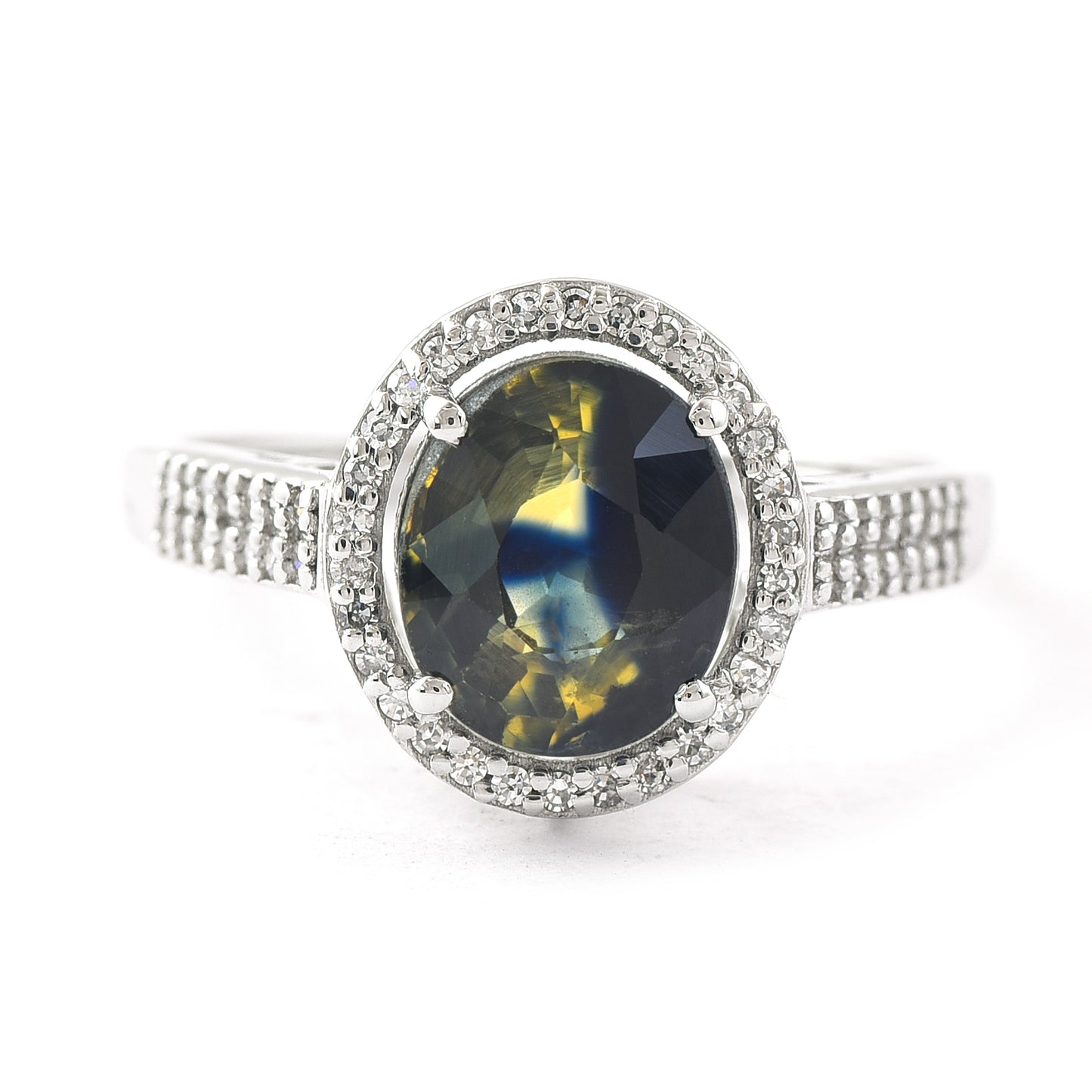 2.94 Ct Oval Mixed Cut Natural Bi-Coloured Sapphire 950 Platinum Ring