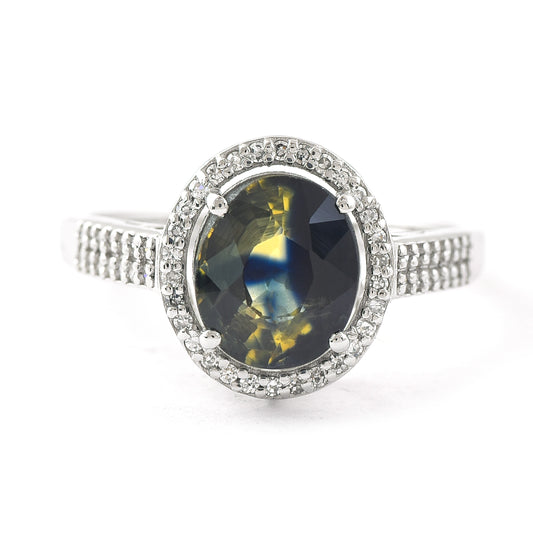 2.94 Ct Oval Mixed Cut Natural Bi-Coloured Sapphire 950 Platinum Ring