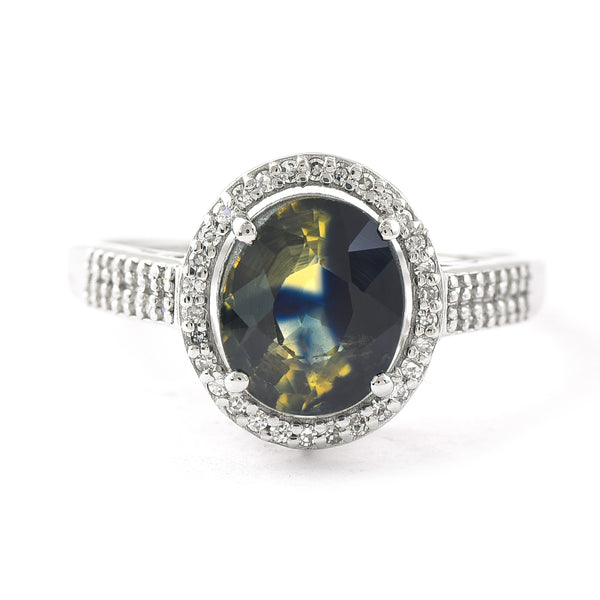 2.94 Ct Oval Mixed Cut Natural Bi-Coloured Sapphire 950 Platinum Ring